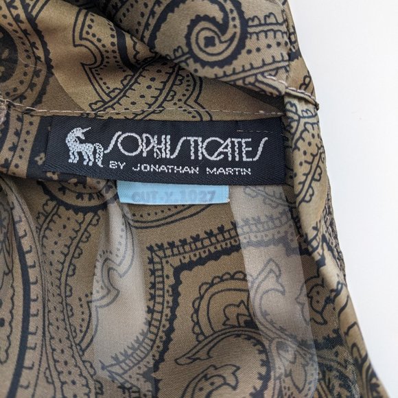 Vintage 1970s / 80s Sheer Pleated Paisley Bow Blouse - Picture 4 of 10